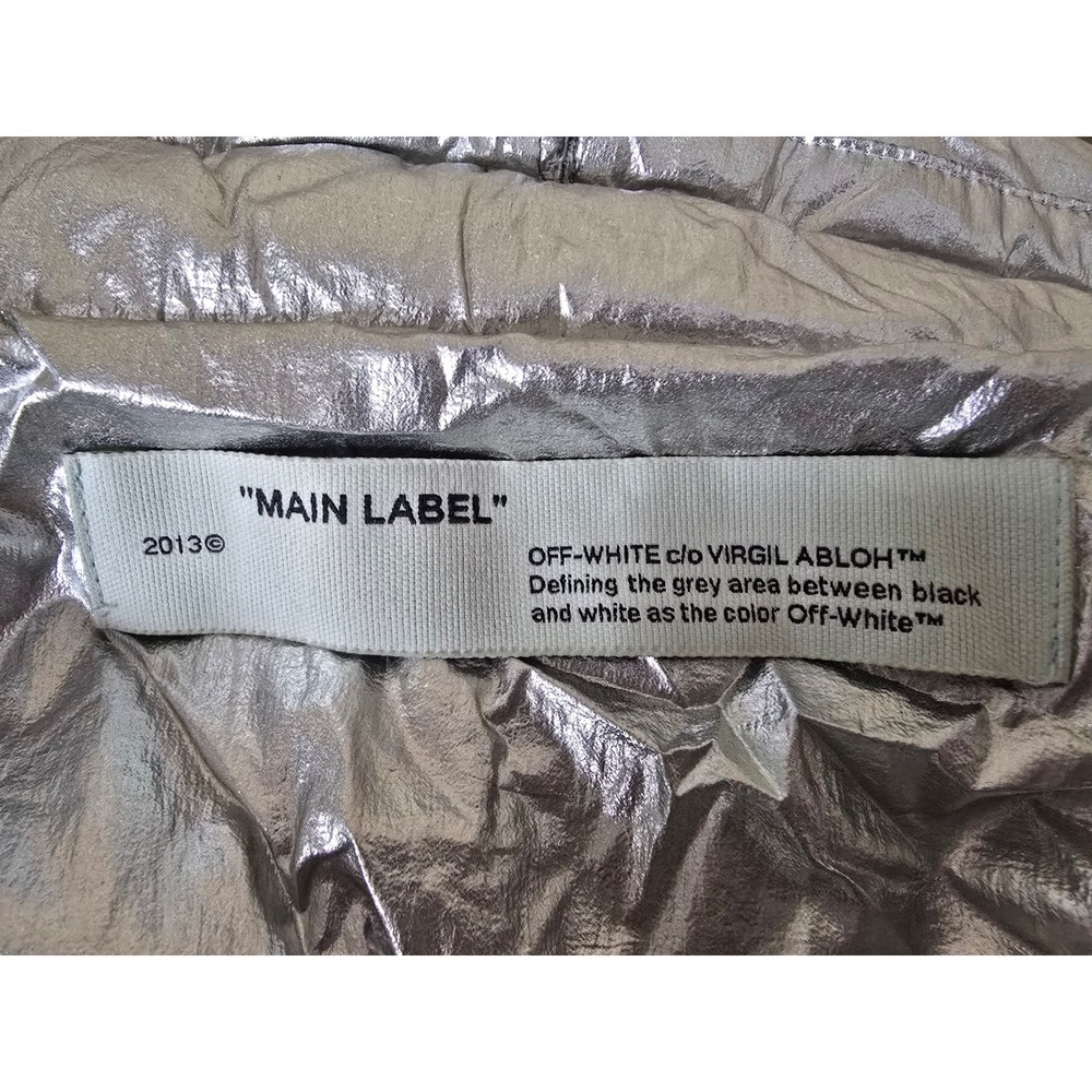 Off-White c/o Virgil Abloh Silver Metallic Long Puffer Coat Size S - Picture 6 of 8